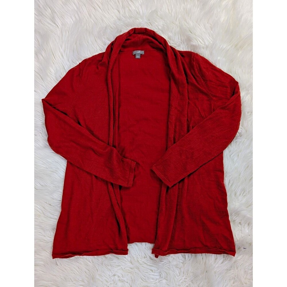 J Jill Red Merino Wool Open Front Draped Cardigan Sweater Dark Academia Large